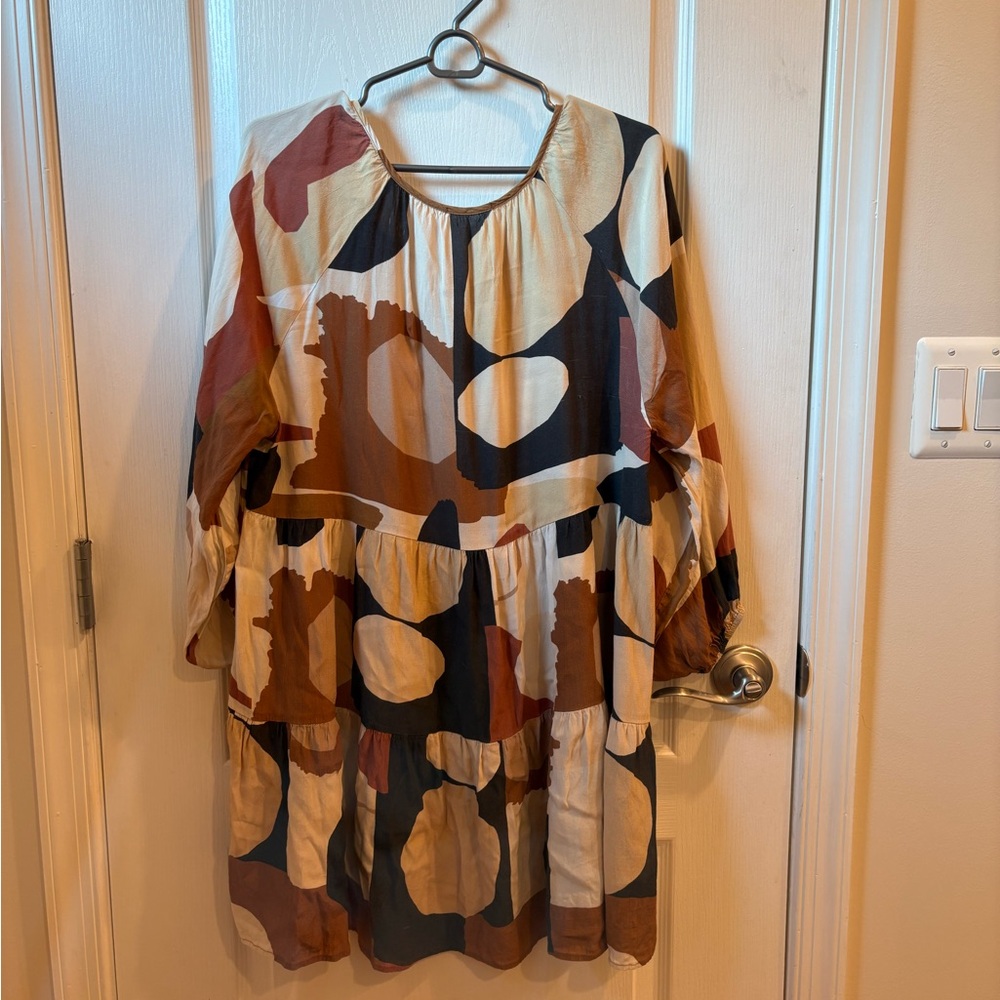 Whimsy and Row Long Sleeve Abstract Print Mini Dress